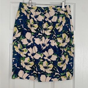 J. Crew The Pencil Skirt, 100% Cotton Blue and Green Floral, Size 2 , Length 21”
